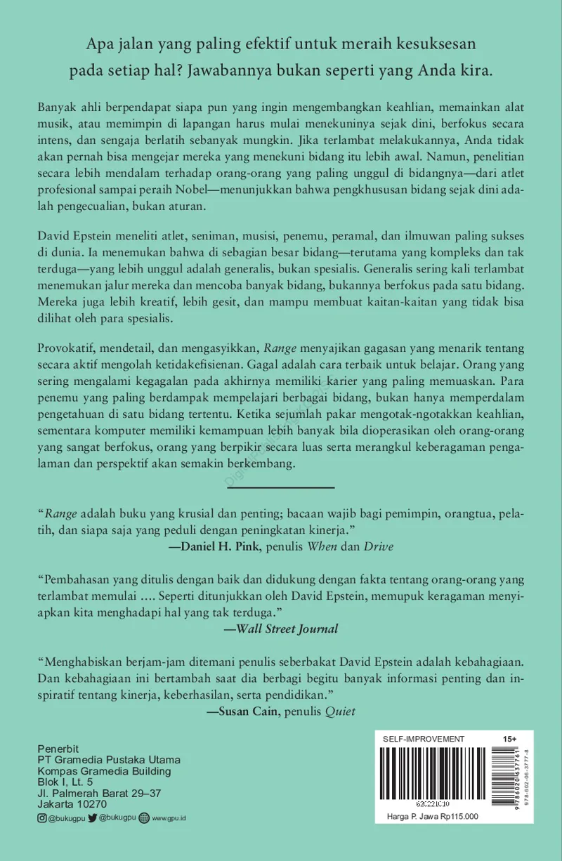 Buku Range: Mengapa Menguasai Beragam Bidang Bisa Membuat Kita Unggul di Dunia yang Semakin Khusus oleh David Epstein
