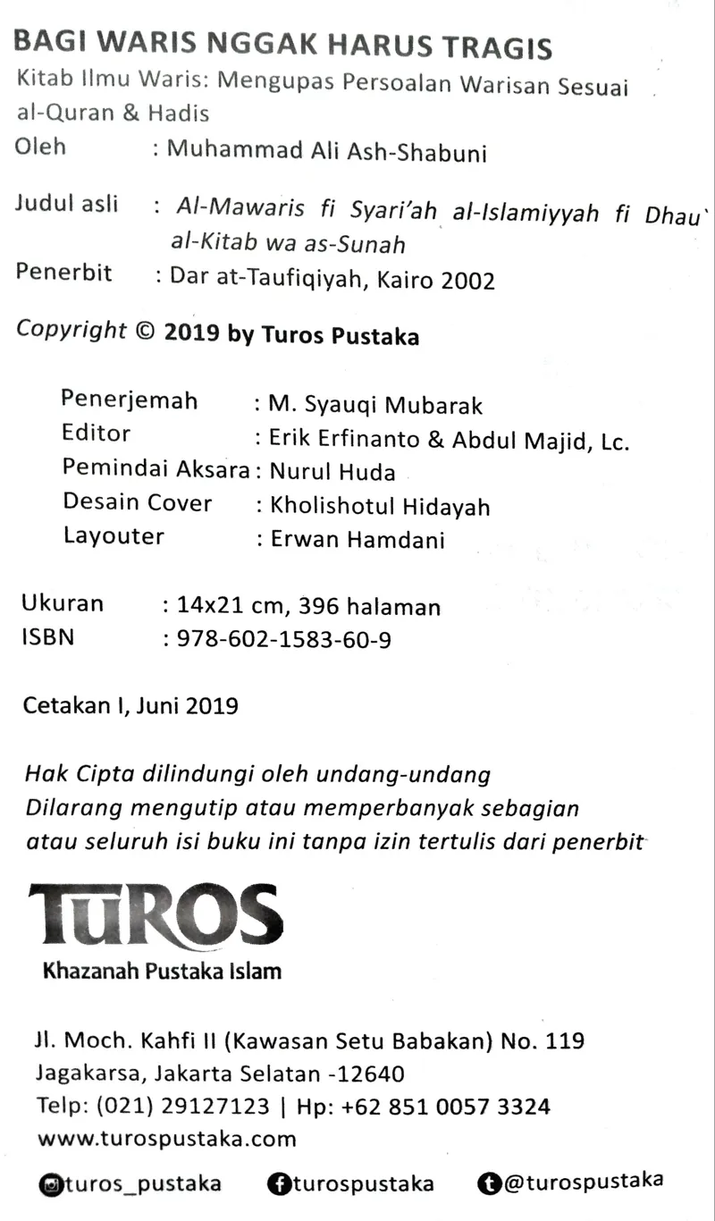 Buku Bagi Waris Nggak Harus Tragis oleh Muhammad Ali Ash-Shabuni