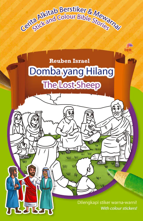 Buku Cerita Alkitab Berstriker & Mewarnai - Domba yang hilang (The Lost Sheep) - Bilingual oleh Reuben Israel
