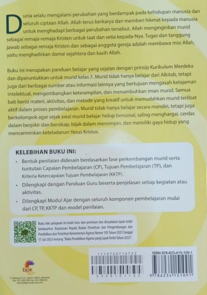 Buku Pendidikan Agama Kristen (PAK) & Budi Pekerti Kurikulum Merdeka Edisi Revisi Kelas 7 SMP - Buku Sekolah